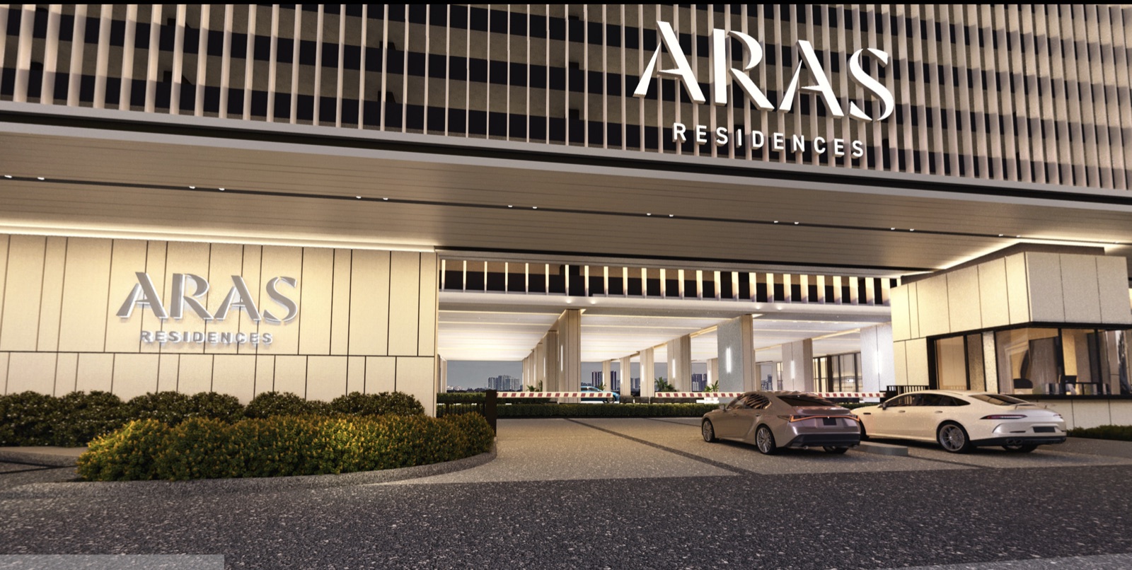 ARAS Residences grand entrance arrival at night