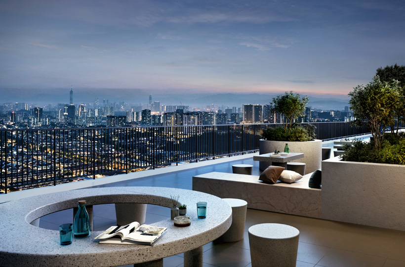 Sky terrace with skyline view