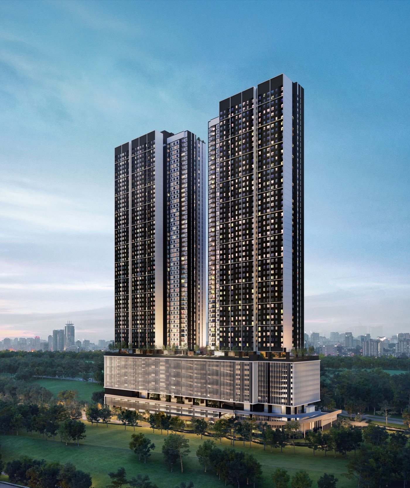 ARAS Residences twin towers at twilight — artist's impression